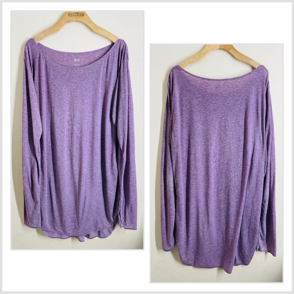 Uniqlo Airism Long Sleeve Tunic Top Purple Size L Lightweight Stretch Casual